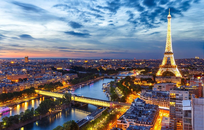 noche, luces, Francia, París, panorama, torre Eiffel, sección город, torre de luz fondo de pantalla