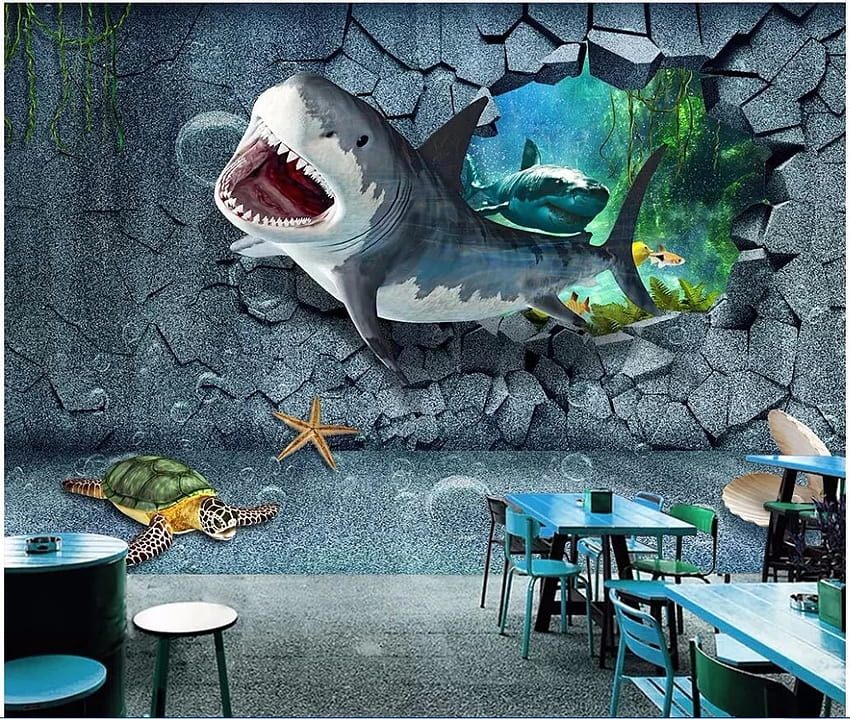 カスタム壁画 3d 水中世界のサメの壁テレビの背景家の装飾リビングルームの壁 3 d 高画質の壁紙