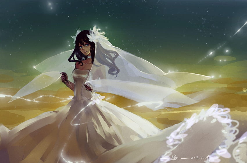 Brown Hair Anime Girl In Wedding Dress, gaun pengantin anime Wallpaper HD