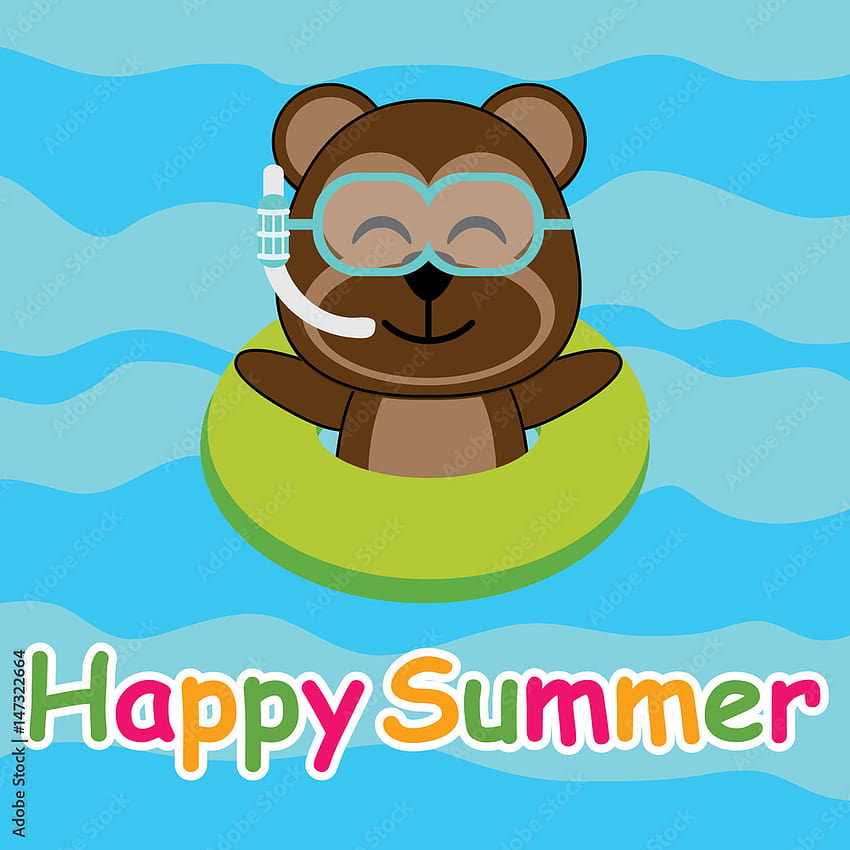 Cute monkey is swiiming with swim ring on the beach vector cartoon, Summer postcard, and greeting card, T, summer season animation HD phone wallpaper