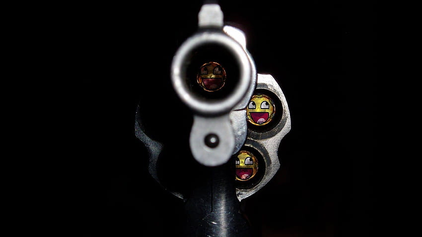 Black revolver, gun, smiling, awesome face, weapon, revolver gun HD wallpaper