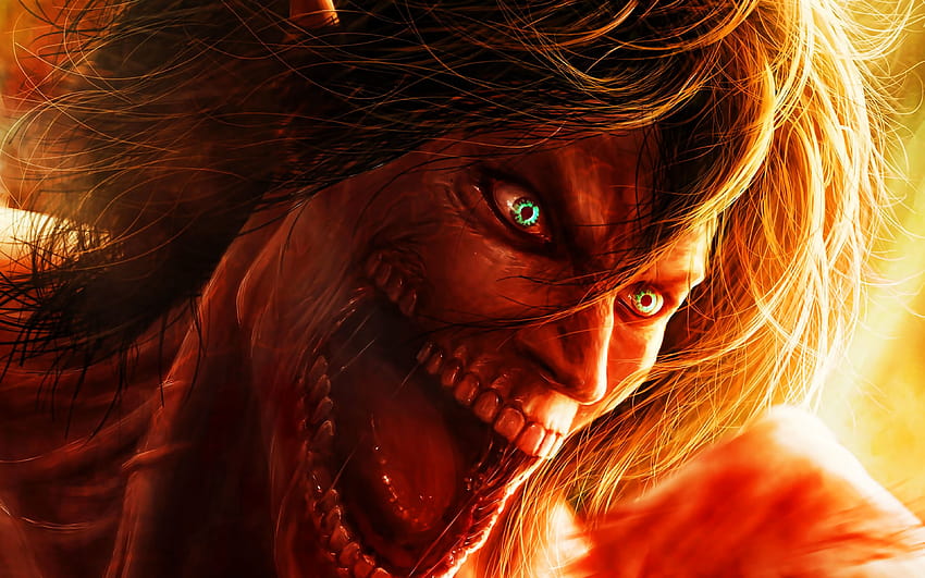 Evil Eren Yeager, Attack on Titan, 불, 만화, Shingeki No Kyojin, 녹색 눈, Eren Yeager, Attack on Titan 캐릭터, Eren Yeager Attack on Titan 해상도 3840x2400 HD 월페이퍼