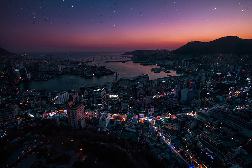 Night falls on Busan, South Korea by Pang Yuhao Ultra, korea night HD wallpaper