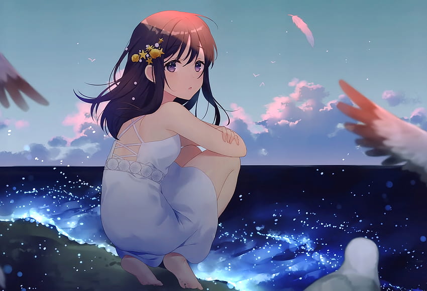 anime girls, summer dress, beach, sea 4223x2883, anime summer sea HD  wallpaper | Pxfuel