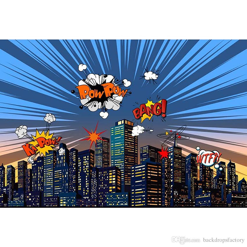 2018 Cartoon Superhero tematyczne tło graficzne drukowane błękitne niebo, tło superbohatera Tapeta na telefon HD