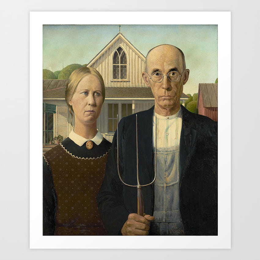 American Gothic Oil Painting by Grant Wood Art Print by PodArtist HD phone wallpaper