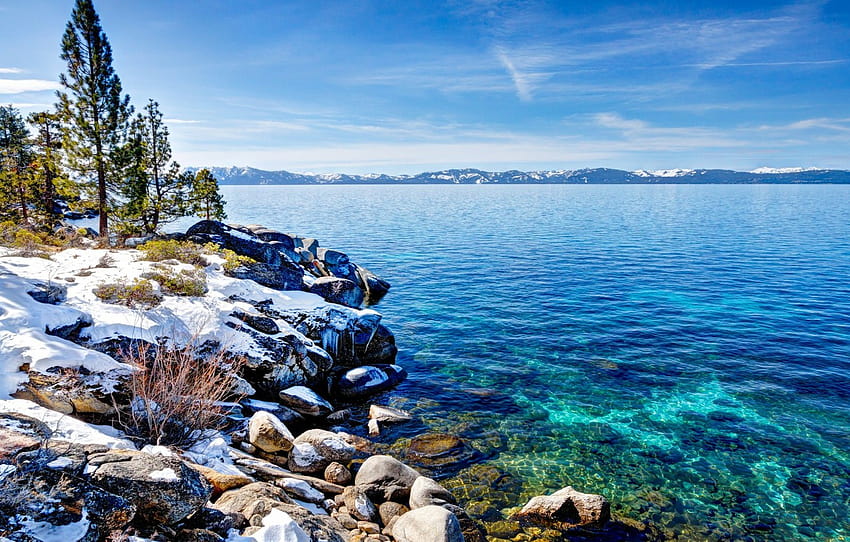 ฤดูหนาว หิมะ ธรรมชาติ CA Lake Tahoe ohero หมวด природа ทะเลสาบทาโฮ ฤดูหนาว วอลล์เปเปอร์ HD