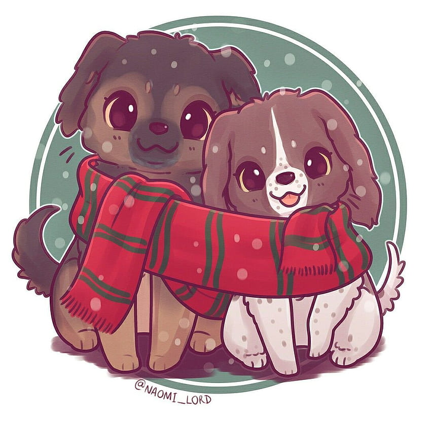 Christmas winter snuggle scarf pups dogs, cute anime christmas animals HD wallpaper