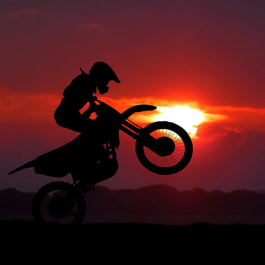 Motocross Moto, Cascade de moto, Silhouette, Coucher de soleil, graphie, mini vélo Fond d'écran de téléphone HD
