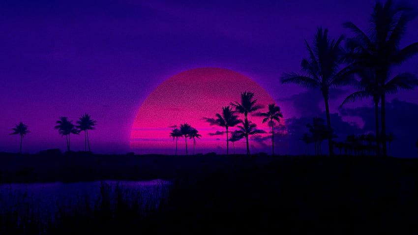 Palm trees, retrowave, Retrowave, purple, sunset, retrowawe HD wallpaper