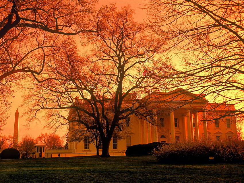 autumn usa washington twilight dusk the white house, 1600x1200, The White House at Dusk, Washington, USA, washington autumn HD wallpaper