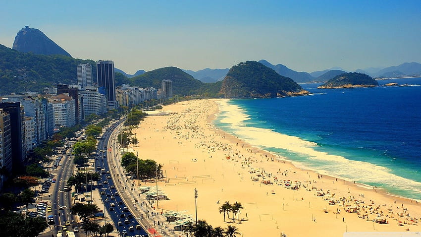 Praia de Copacabana, vista aérea do Rio de Janeiro, Brasil Ultra, rio de janeiro viagens papel de parede HD