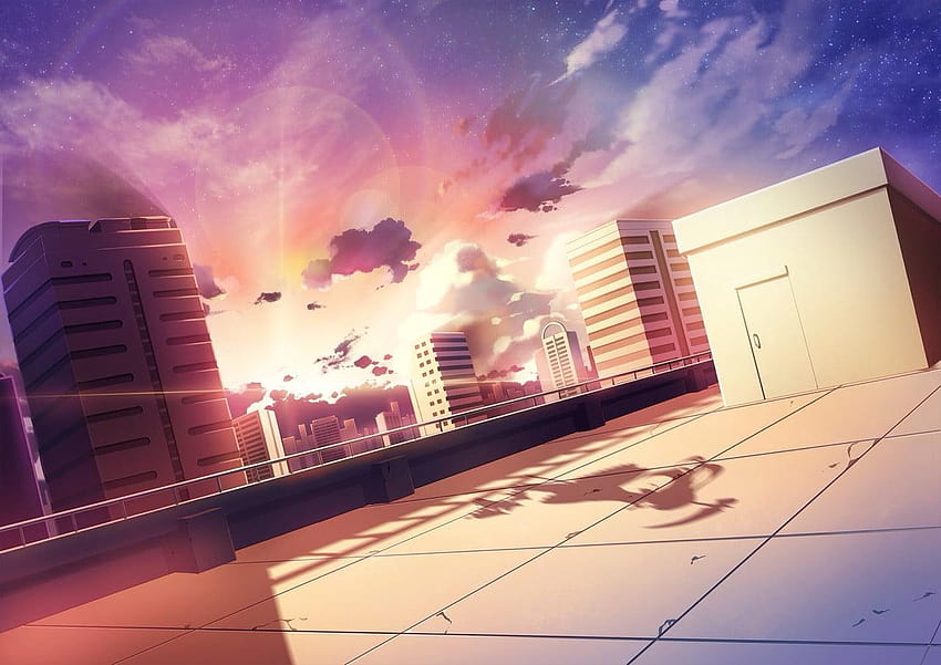 Graues Dach, Anime, Sonnenlicht, Gebäude, Dächer, Anime auf dem Dach HD-Hintergrundbild