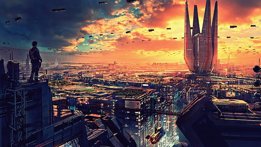 Science Fiction Cityscape Futuristic City Digital Art, retro sci fi art Tapeta HD