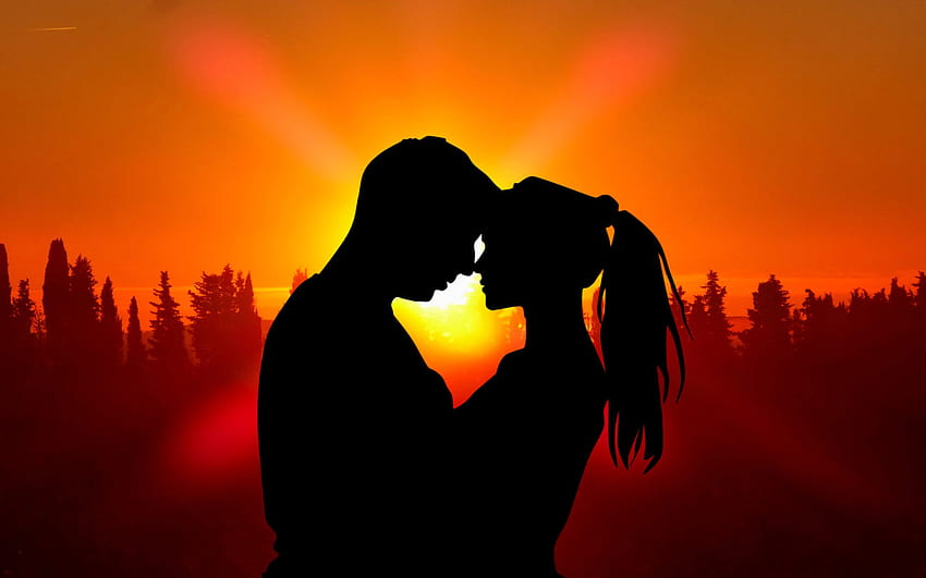 Sunset Boy and Girl Silhouette romantic couple love for mobile phones : 13, romantic lovers HD wallpaper