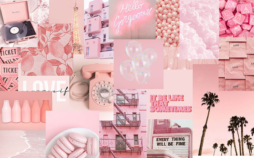 1 Pink Collage Komputer, jasnoróżowy kolaż Tapeta HD
