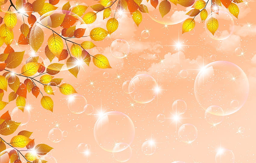 autumn, leaves, bubbles, sprig, bubbles, autumn, leaves, twigs, glitter, gloss , section рендеринг HD wallpaper