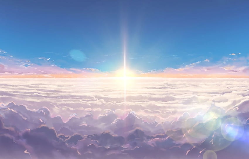 The sky, clouds, sunrise, anime, art, Kimi no VA On, Your name ...