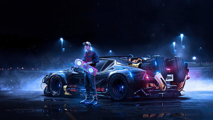 Powrót do przyszłości, DeLorean, Marty McFly & Backgrounds, powrót do przyszłego filmu Tapeta HD