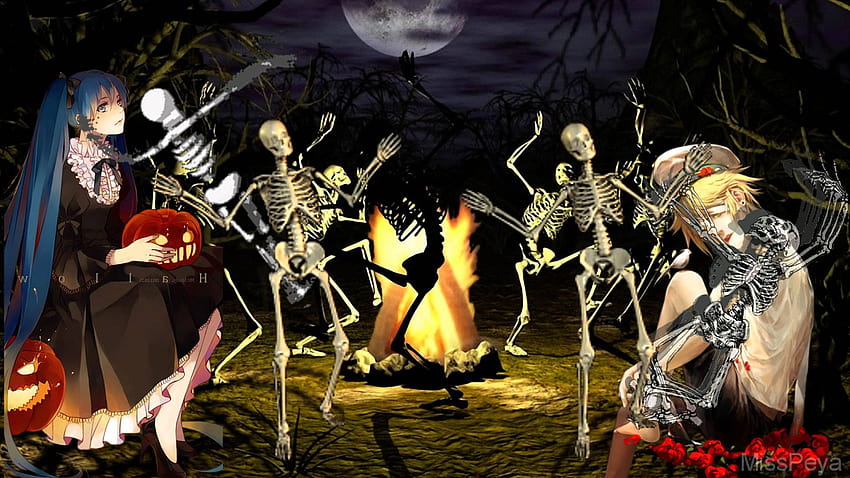 Miku Hatsune & Oliver] Spooky Scary Skeletons, halloween skeletons HD wallpaper