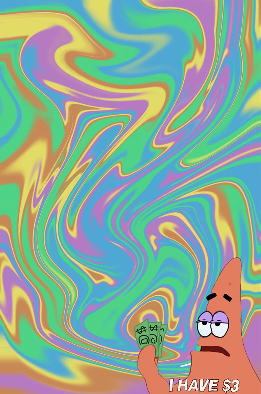 Patrick Star „Ich habe 3 $“, Collage aus SpongeBob Schwammkopf HD-Handy-Hintergrundbild