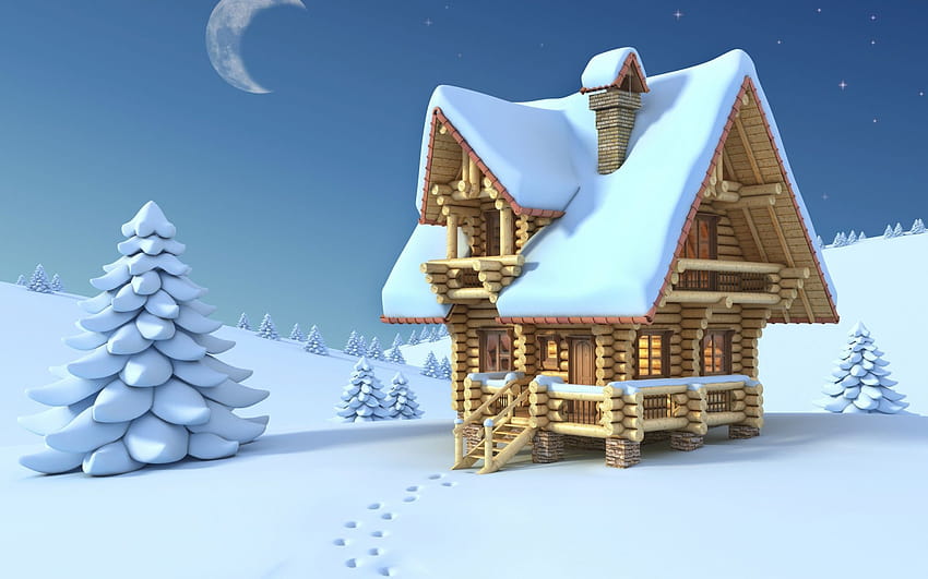 Haus-Winter-Cartoon 1920×1200 HD-Hintergrundbild
