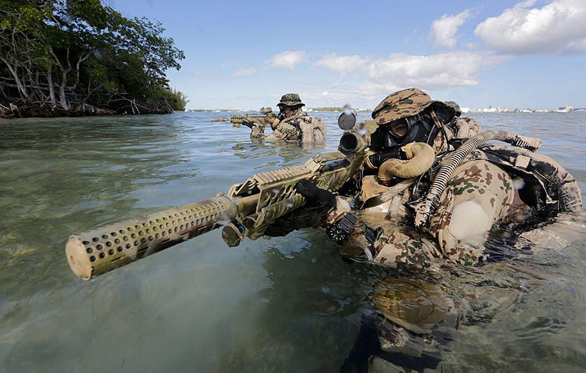 Rifles Soldiers Camouflage Bundeswehr, Kommando Water Army HD wallpaper