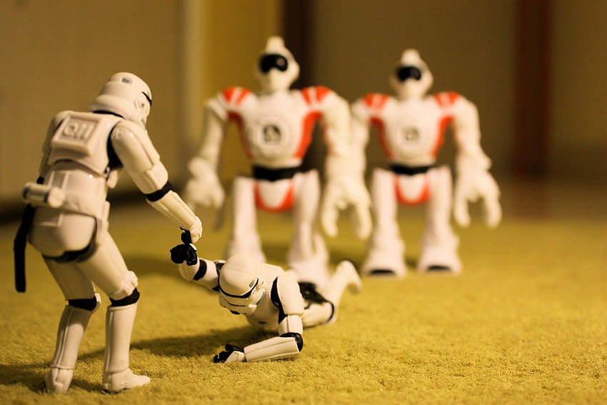 Star Wars, robots, stormtroopers, miniature, carpet, figurines, figures HD wallpaper