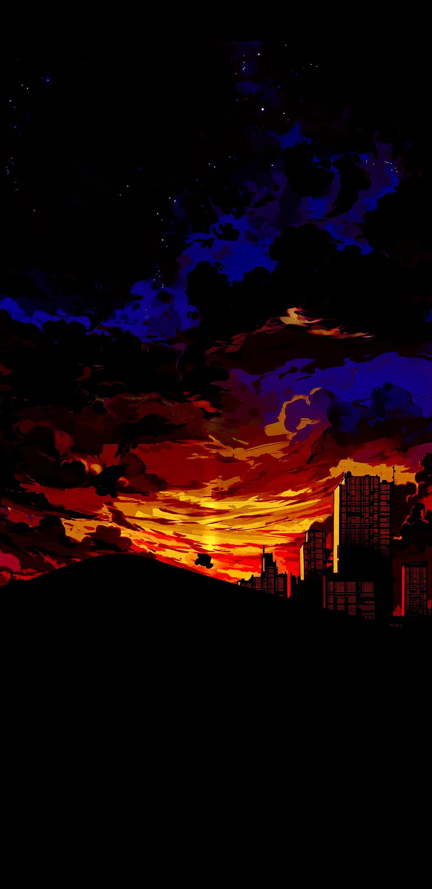 Kirby Saving the City With a Realistic Anime Sunset [1440X2960] : Amoledbackgrounds, залез amoled HD тапет за телефон