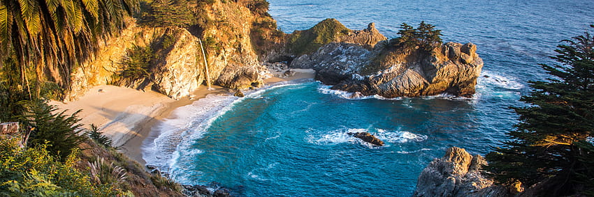 for waterfall, Big Sur, McWay Cove Beach HD wallpaper