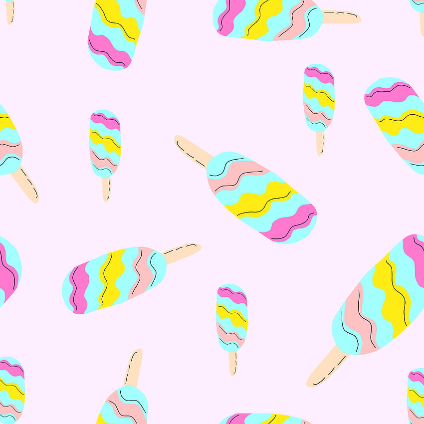 Cute seamless pattern with hand drawn ice cream for summer prints, posters, wrapping paper, backgrounds, scrapbooking, textile, kids fashion, stationary. Vector illustration. 4687970 Vector Art at Vecteezy HD phone wallpaper