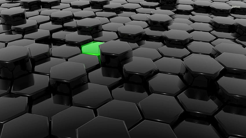 3d Block Black Hexagons Protecting The Green One 3D HD wallpaper | Pxfuel