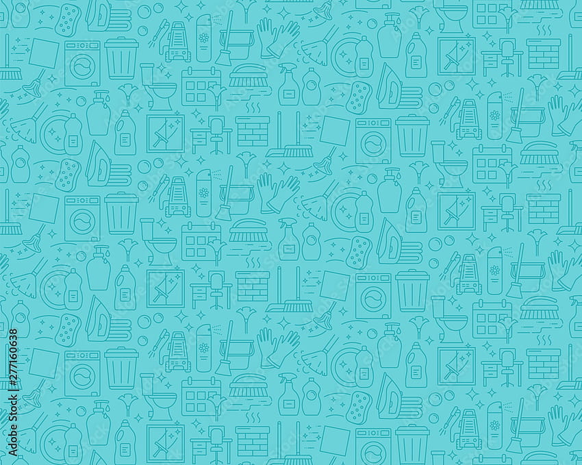 Cleaning service linear icons vector seamless pattern. Household background. Housekeeping line items blue texture. Cleaning housework products. , textile design Stock Vector HD wallpaper