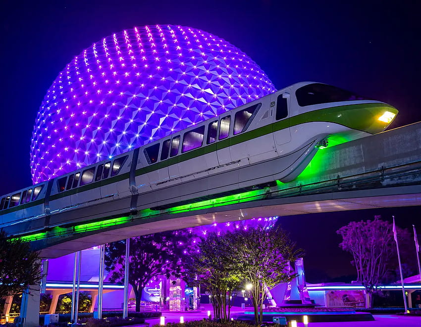 Monorails get special nighttime enhancement for 50th anniversary HD wallpaper