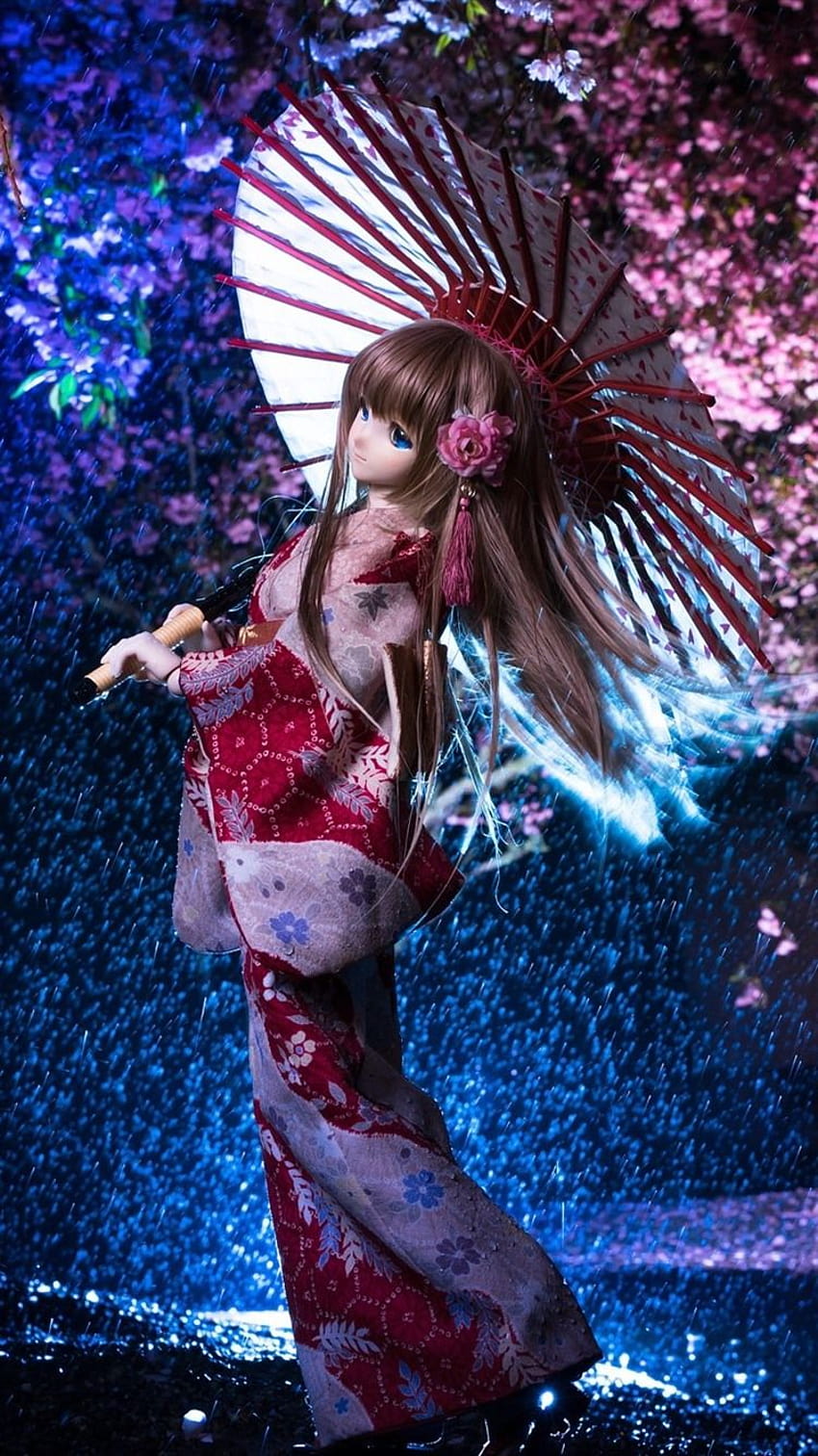 Iphone linda menina japonesa, boneca, guarda-chuva, boneca menina Papel de parede de celular HD