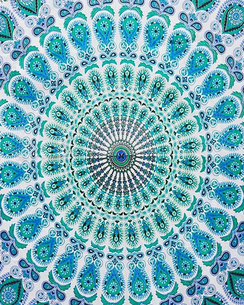 Blue Mandala Bohemian Organic 100% Cotton Vegan Block Print Tapestry HD phone wallpaper