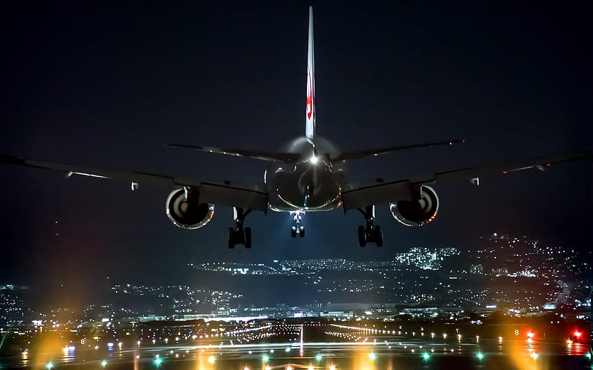 Landscape, Night, Airport, Airplane, Lights, Landing, Technology, Osaka,  Japan, Cityscape / and Mobile Backgrounds, plane landing HD wallpaper |  Pxfuel
