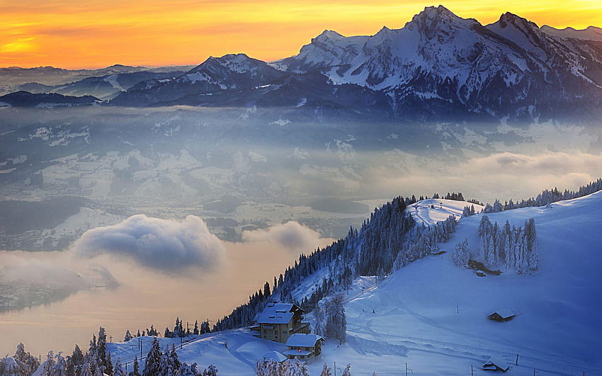 Lanskap alpine musim dingin, lanskap Wallpaper HD