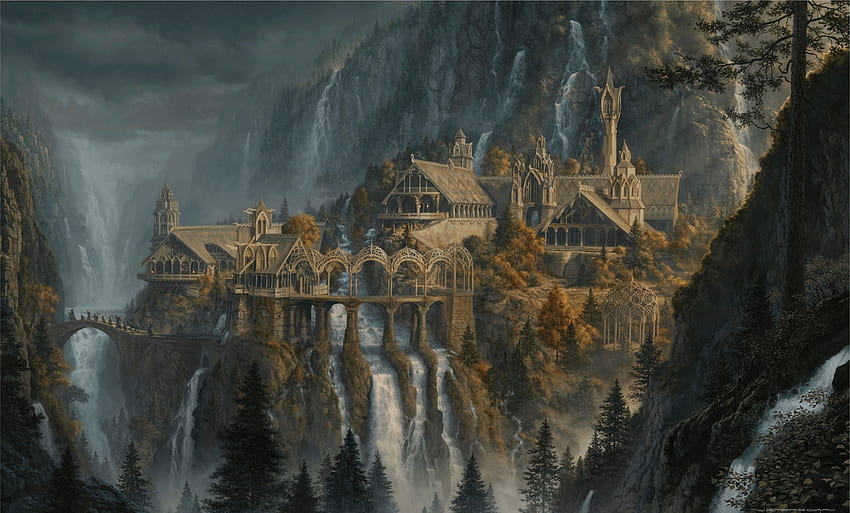 cascada, J. R. R. Tolkien, El Señor de los Anillos, Obra de arte, Rivendell fondo de pantalla