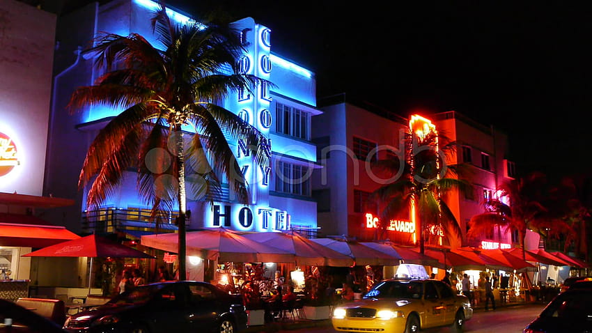 Miami South Beach Ocean Drive gece pan 30p ~ Clip HD duvar kağıdı