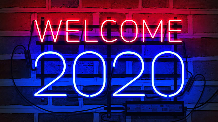 Bem-vindo 2020 Ano Novo Neon, ano novo 2020 papel de parede HD
