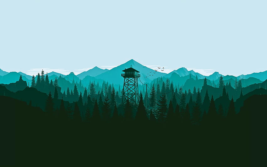 Silhouette painting of watchtower, trees, Firewatch, watchtower sunset HD wallpaper