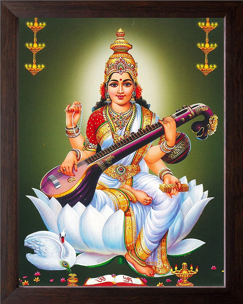 Art n Store Goddess Saraswati with Veena High Contrast Printed ...