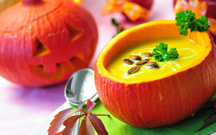 Creamy pumpkin soup HD wallpaper