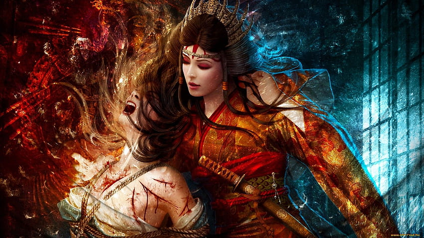 fantasy, Art, Women, Females, Girls, Warrior, Weapons, Blood, fantastic warrior HD wallpaper