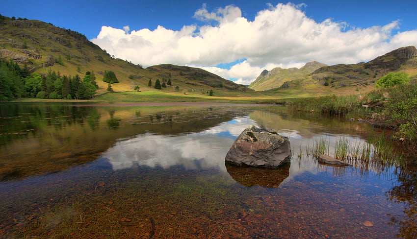 : reflection, tarn, highland, water, lake, loch, lake district national park HD wallpaper