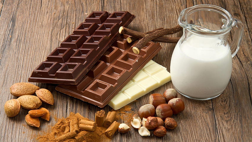 Chocolate Nuts Almonds Milk Hazelnut Backgrounds HD wallpaper