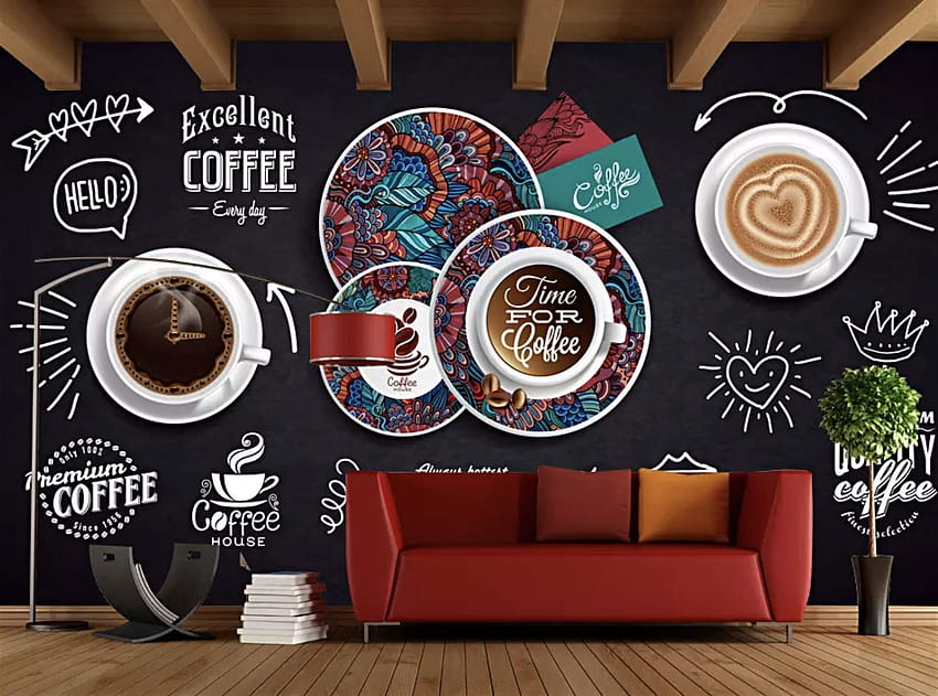 Murwall Coffee Americano Capuccino 벽화 뜨거운 커피 벽 장식 우수한 커피 카페 디자인 현대 벽 장식: 수제 제품 HD 월페이퍼