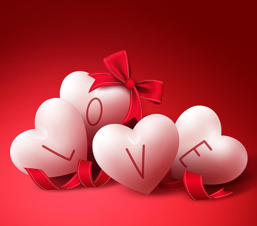 White and red heart HD wallpaper
