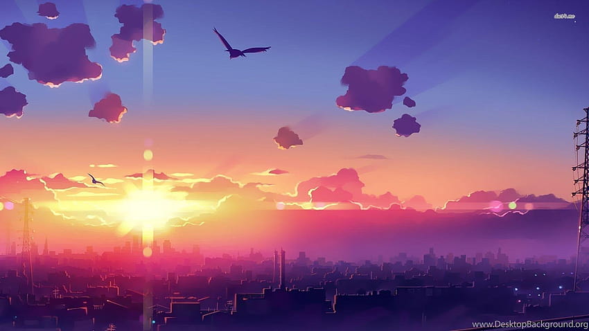 Amazing Sunset Above The City Anime, beautiful sunset backgrounds HD wallpaper